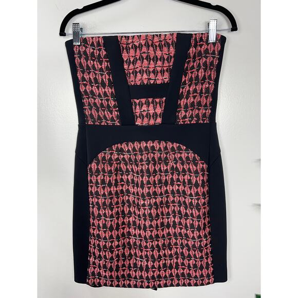 Maje Dress Tweed Jacquard Bandeau Strapless Bodycon Sheath Mini Short - Picture 2 of 10